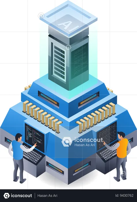 Data server machine makes artificial intelligence technology  Illustration