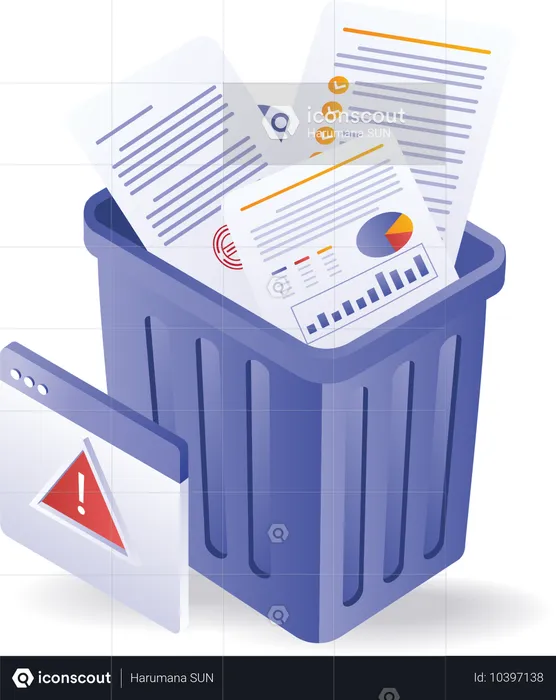 Data warning in trash  Illustration