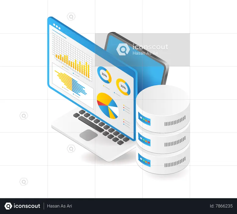 Database analysis isometric illustration  Illustration