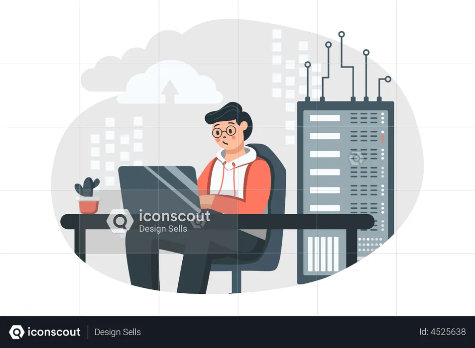 Database engineer working  Illustration