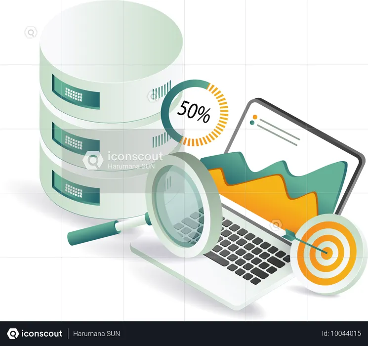 コンピュータデータを分析するためのデータベースサーバー  イラスト