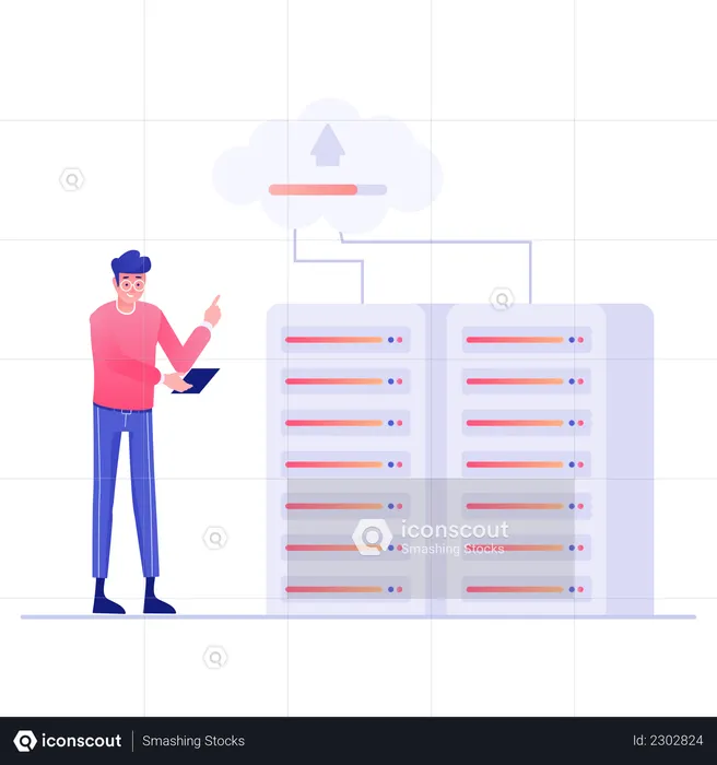 Database upload on cloud  Illustration