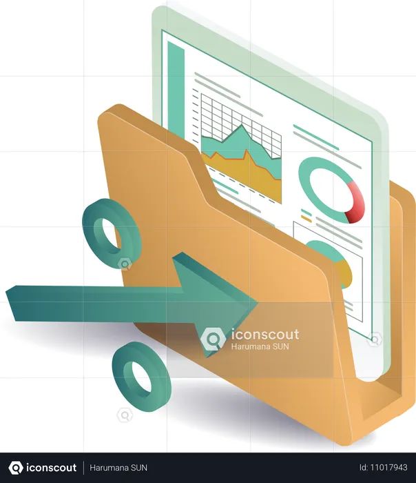 Datenanalyse-Präsentationsdiagramm mit Ordner  Illustration