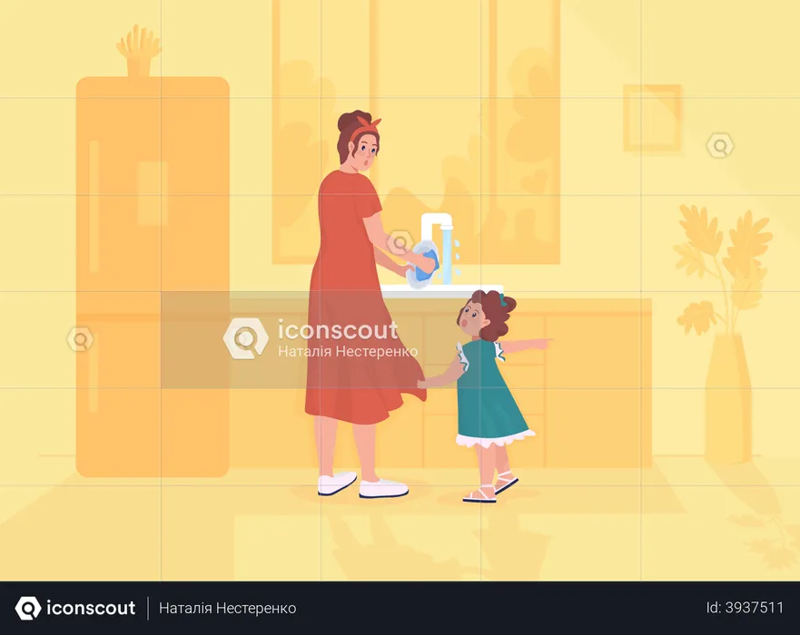 Daughter distracts parent  Illustration