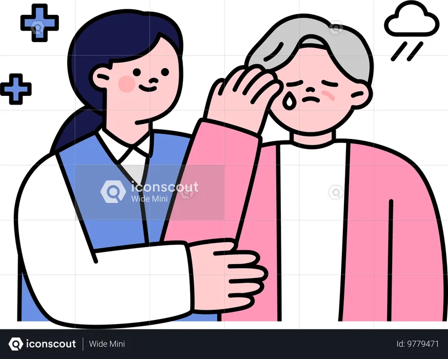 Daughter gives moral support to her grandmom  Illustration