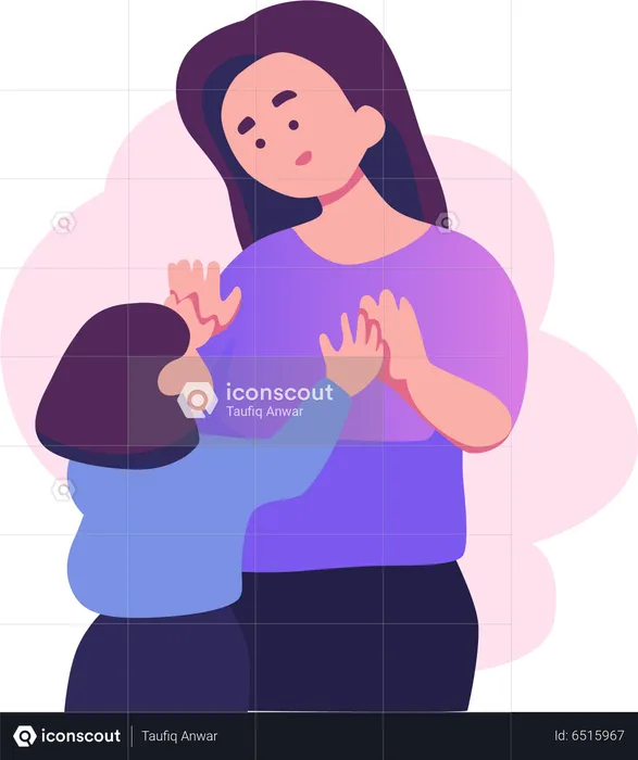 Daughter giving high five to mother  Illustration