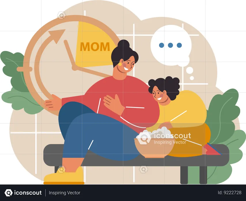Daughter helps her mother in cooking  Illustration