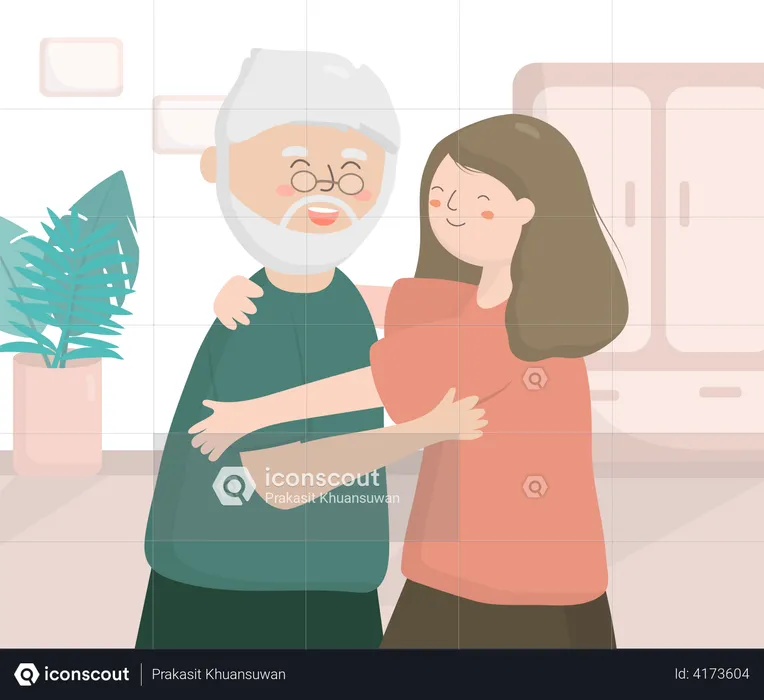Daughter hugging father on Father's Day  Illustration