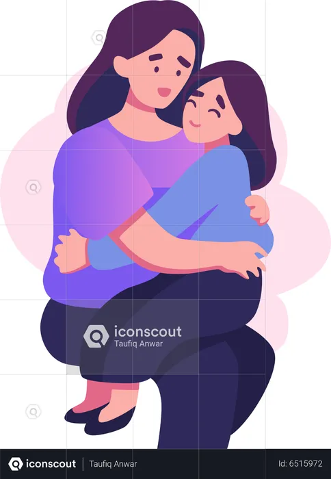 Daughter hugging with mom  Illustration