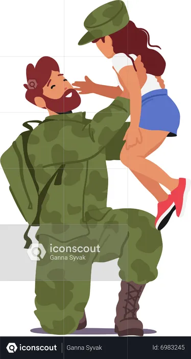 Best Daughter Meet Her Soldier Father Illustration download in PNG ...