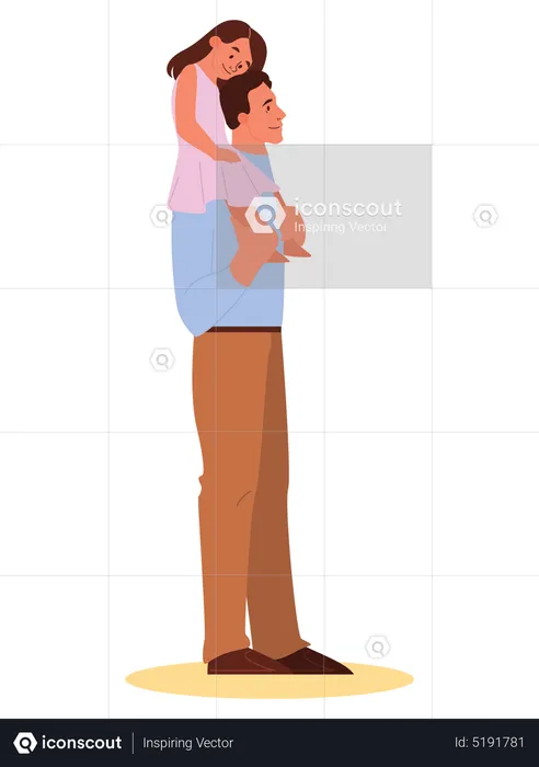 Daughter sitting on father's shoulder  Illustration