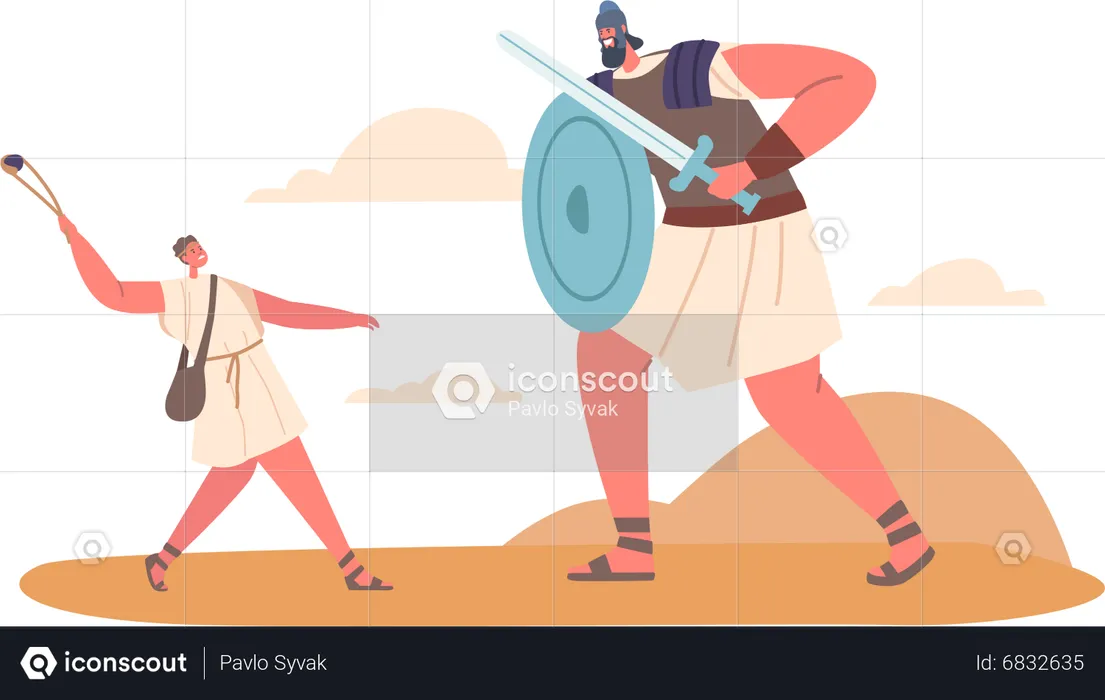 David And Goliath who Described In Book Of Samuel As A Philistine Giant Defeated By David  Illustration