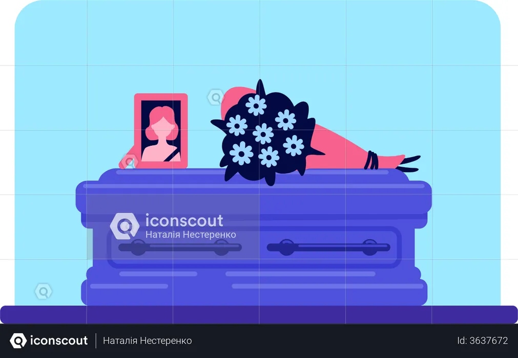 Dead girl coffin and photo  Illustration