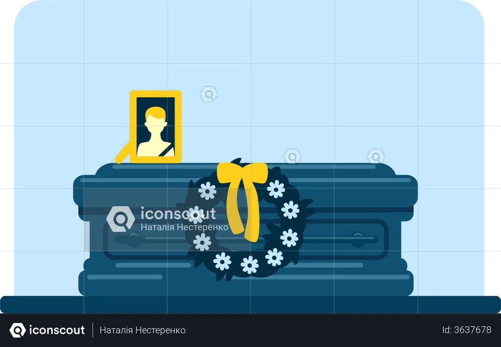 Dead man coffin and photo  Illustration