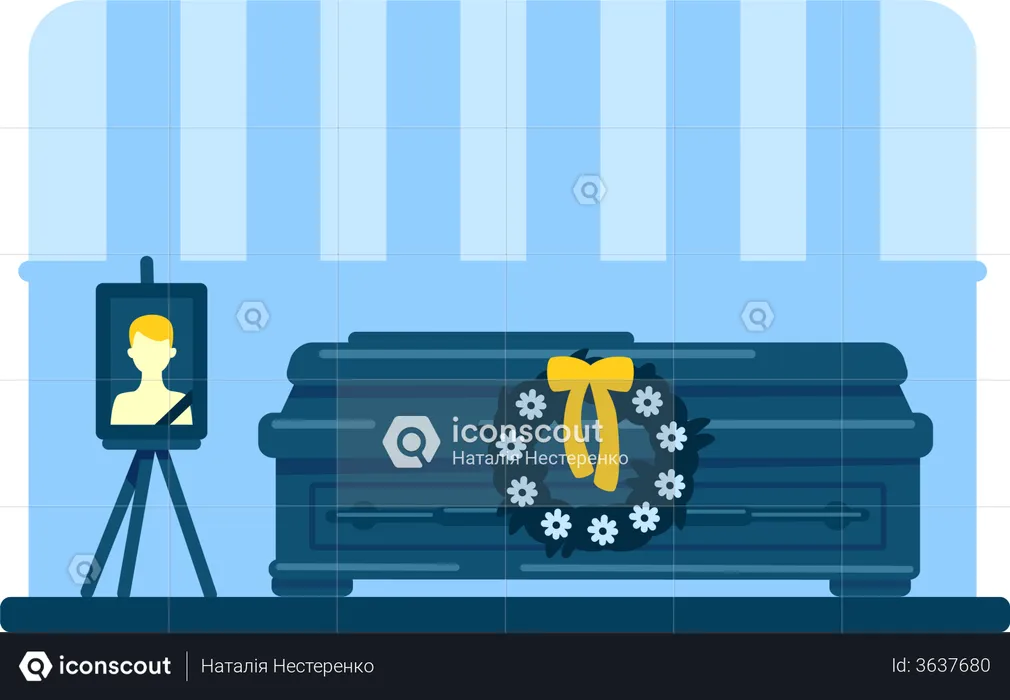 Dead young man coffin and photo  Illustration