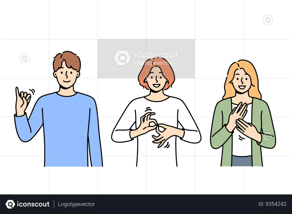 Deaf and mute people use sign language to communicate by making different gestures  Illustration