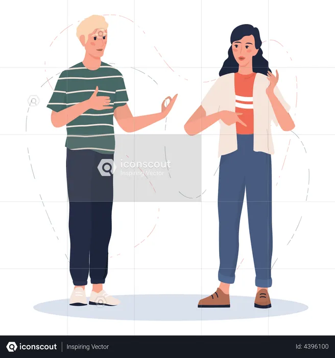 Deaf man and woman talk to each other  Illustration