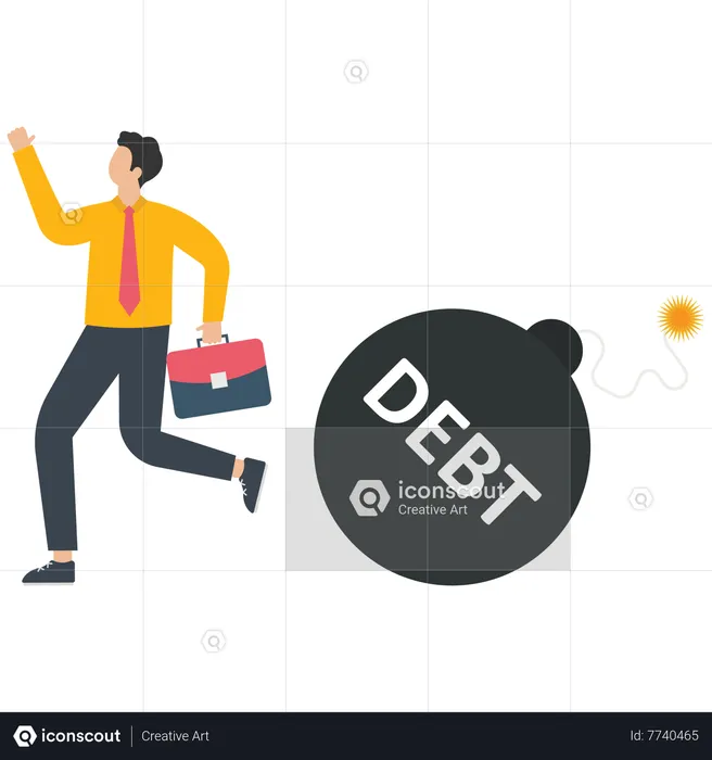 Debt bomb behind businessman  Illustration