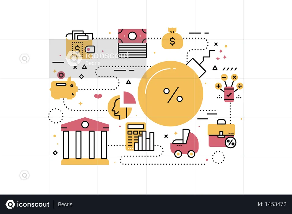 Debt, finance and banking line icons illustration  Illustration