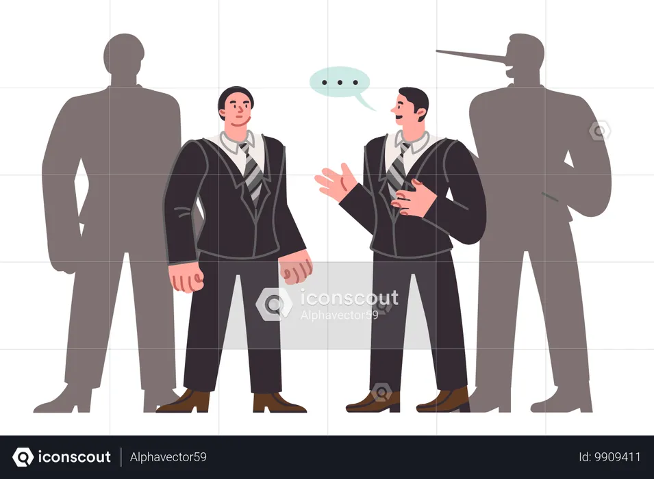 Deception in business negotiations between man and swindler and standing near shadow  Illustration