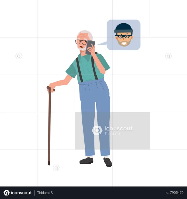 Deceptive Scammer tryo to Tricks Elderly man Online Scammer's Trickery  Illustration