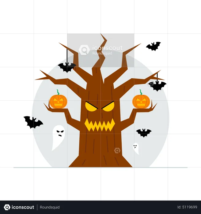 Decoração de árvore de Halloween  Ilustração