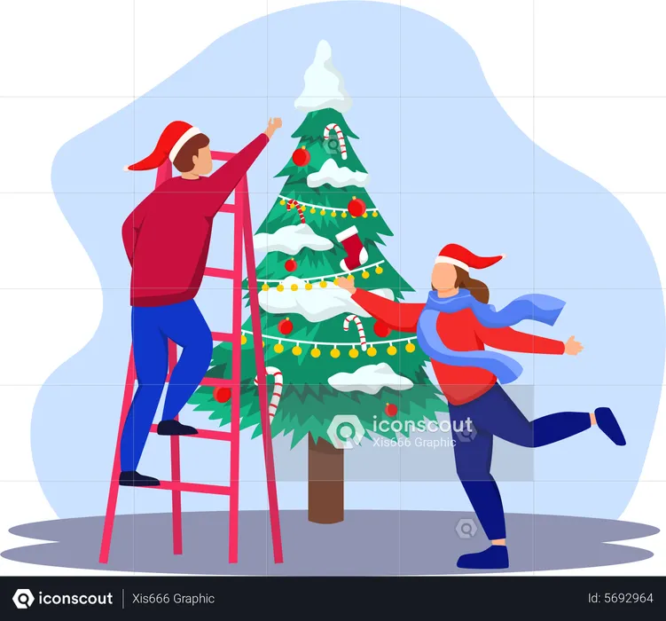 Decorate christmas tree  Illustration
