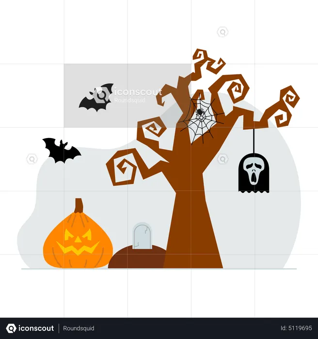 Decorated halloween tree  Illustration