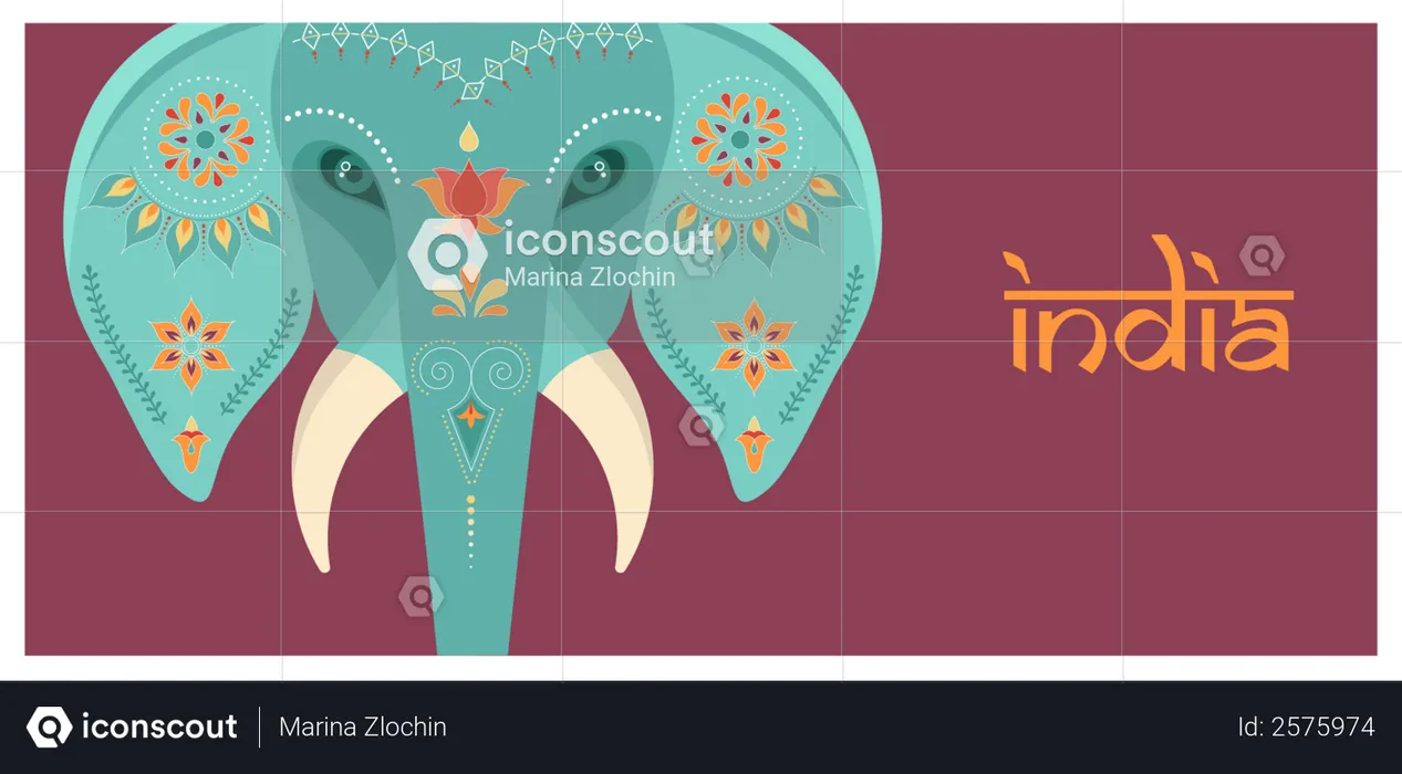 Decorated Indian elephant pattern  Illustration