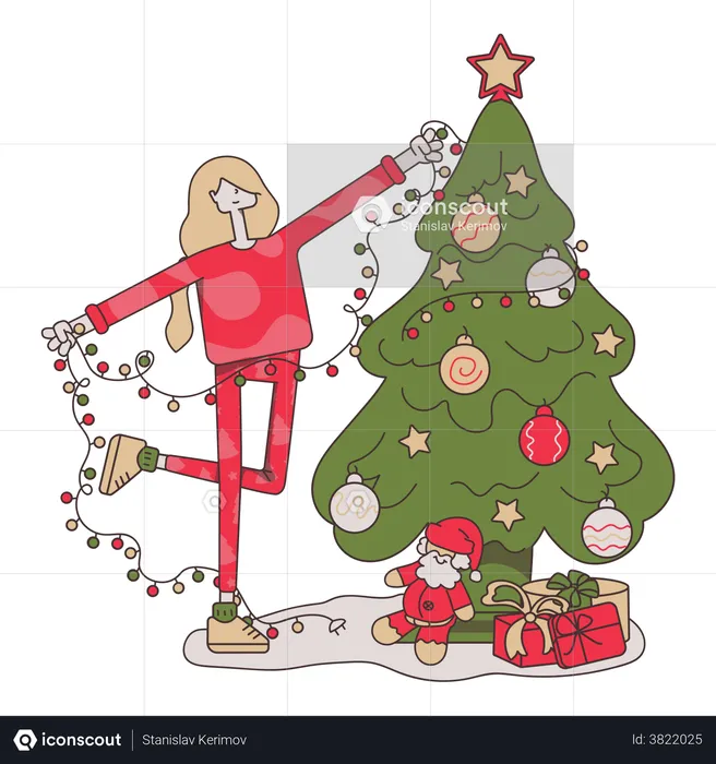 Best Decorating the Christmas tree Illustration download in PNG