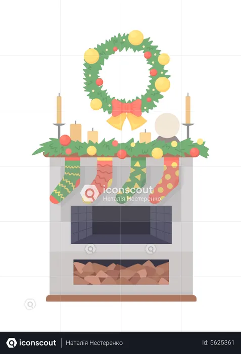 Décoration de cheminée pour une agréable nuit de Noël  Illustration