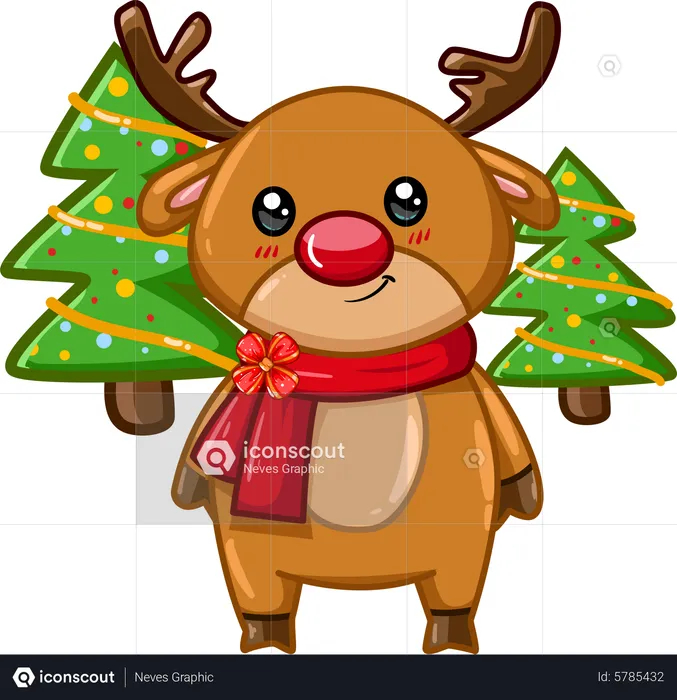 Deer wearing red coat in the christmas season  Illustration