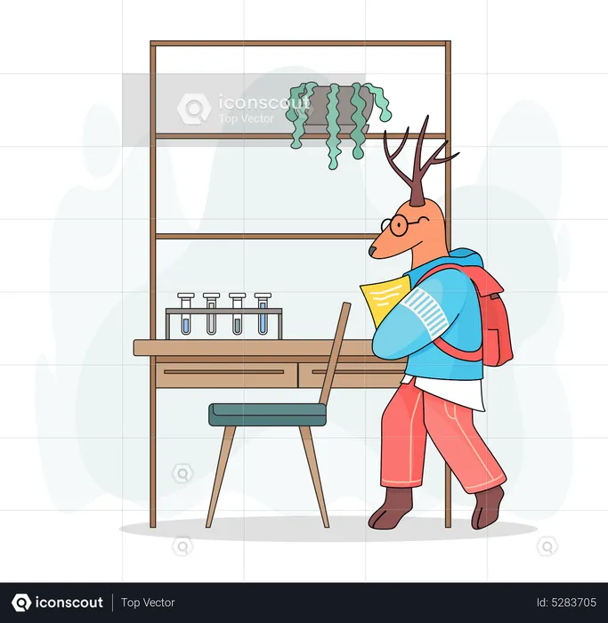 Deer with notes or paper in lab  Illustration