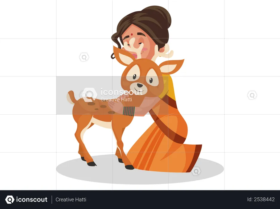 Déesses Sita serrant un cerf dans ses bras  Illustration