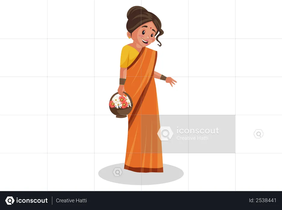 Déesses Sita tenant un panier de fleurs  Illustration