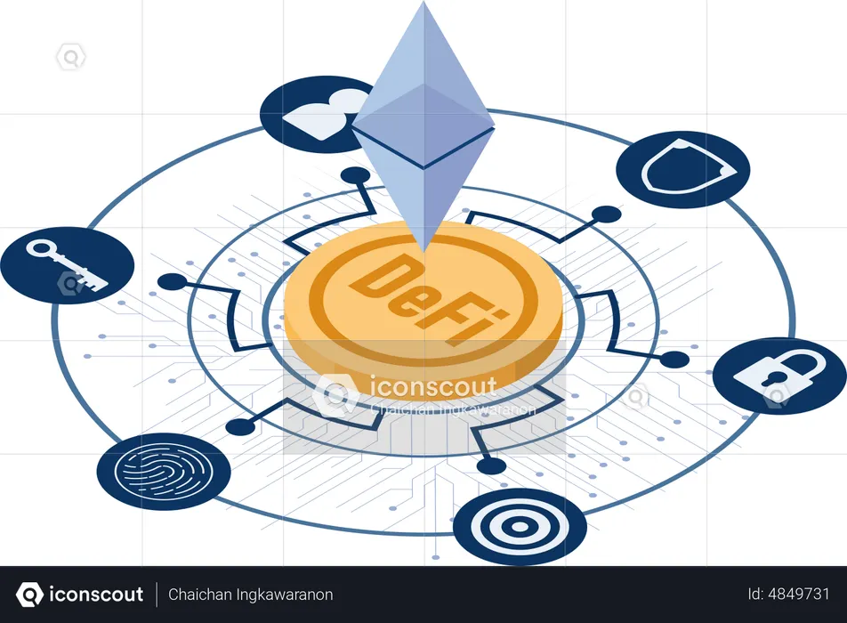 DeFi Decentralized Finance and Blockchain Technology  Illustration