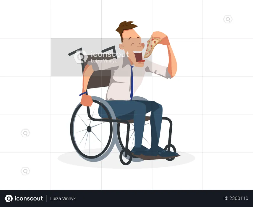 Funcionário deficiente comendo pizza  Ilustração