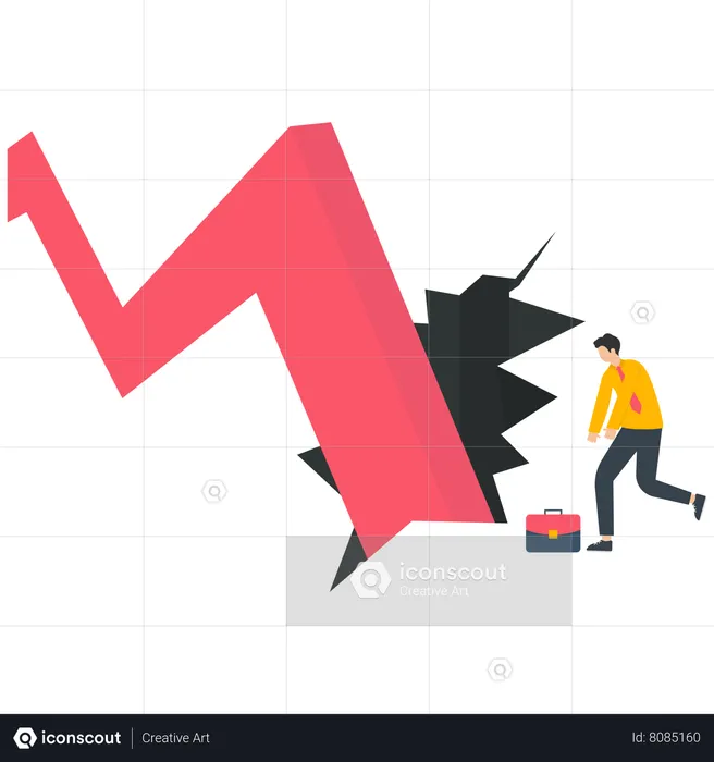 Dejected businessmen and red arrows falling and piercing the ground  Illustration