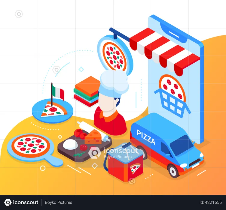 Delicious Italian pizza  Illustration