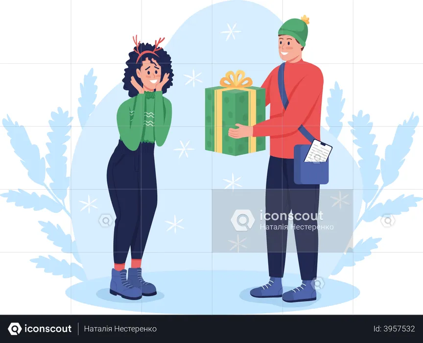 Delivering Christmas present  Illustration