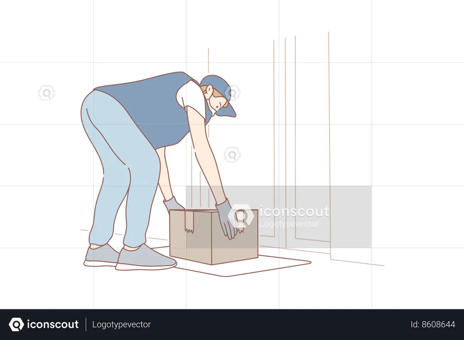 Delivery box is picked up by delivery man  Illustration