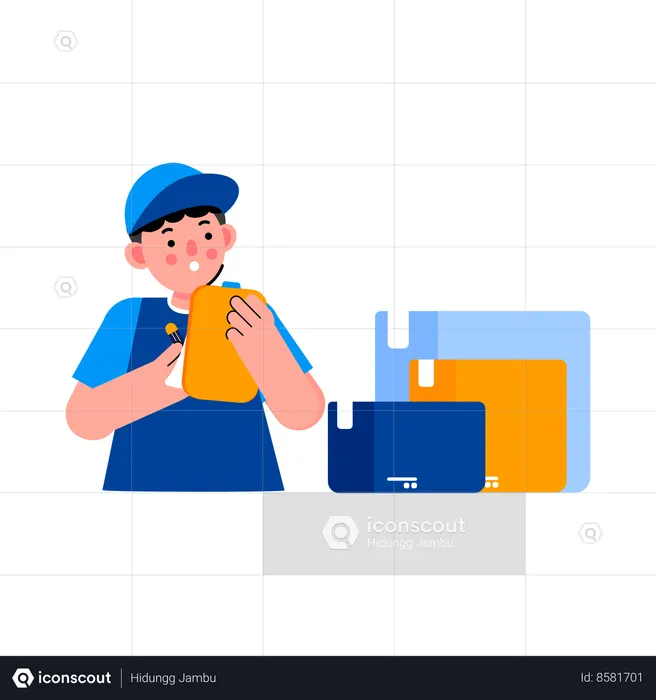 Delivery boy check parcel  Illustration