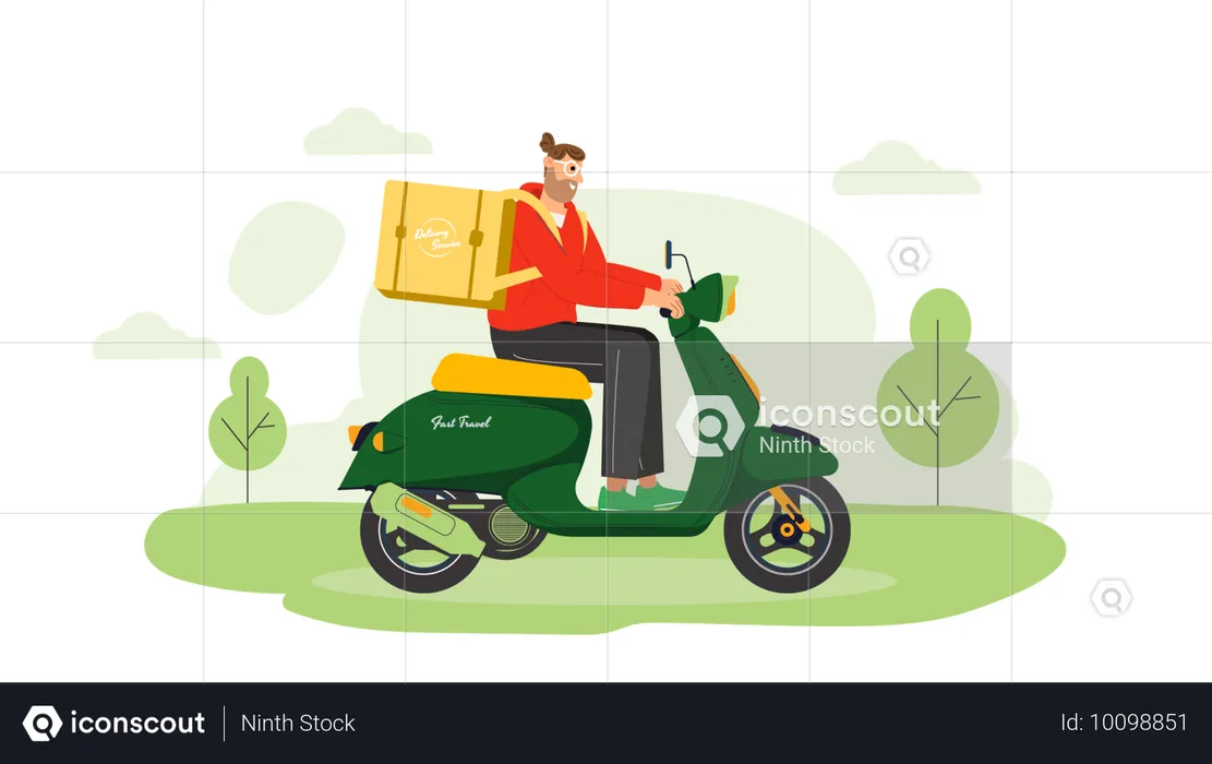 Delivery boy delivered food on scooter  Illustration