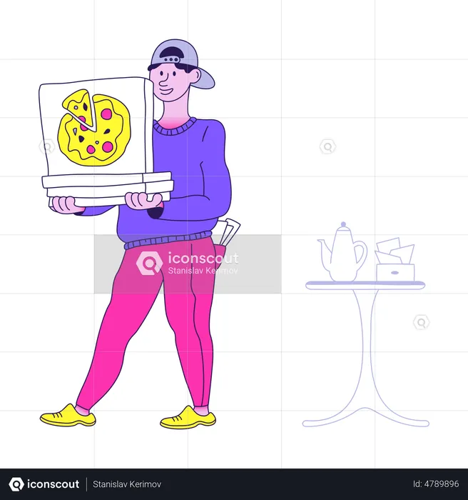 Delivery boy delivered pizza in office  Illustration