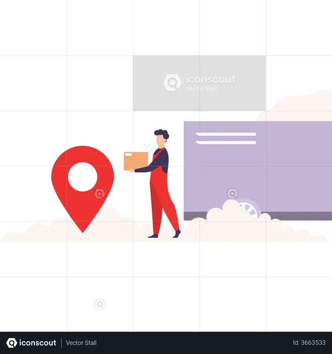 Delivery boy delivering box at assigned location  Illustration