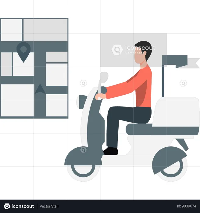 Delivery boy delivering food through map location  Illustration