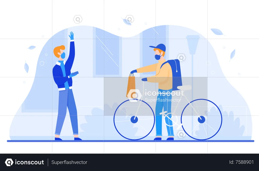 Delivery boy delivering food to customer during covid  Illustration