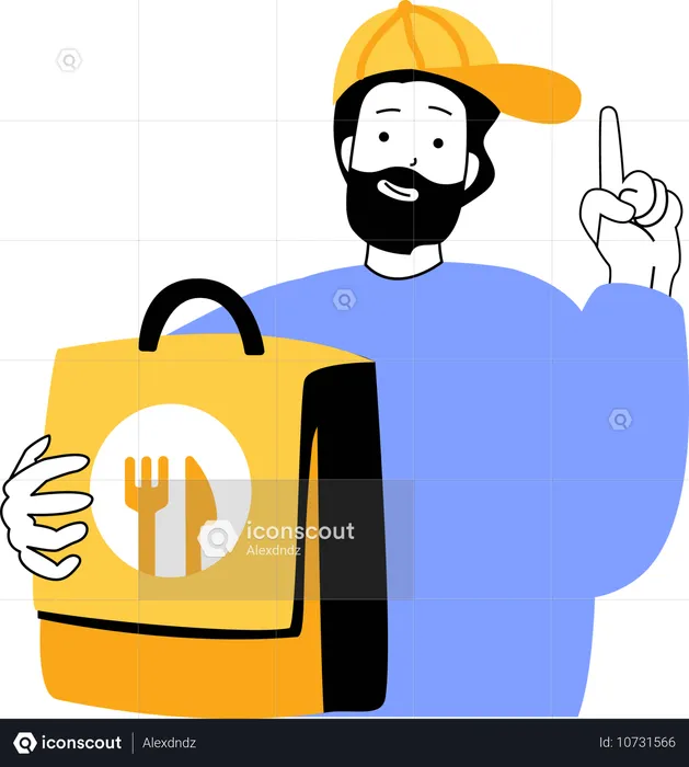 Delivery boy delivering food to customer on time  Illustration