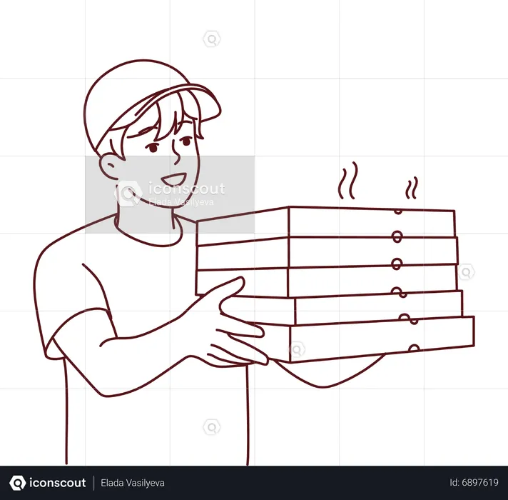 Delivery boy delivering fresh cooked pizza  Illustration