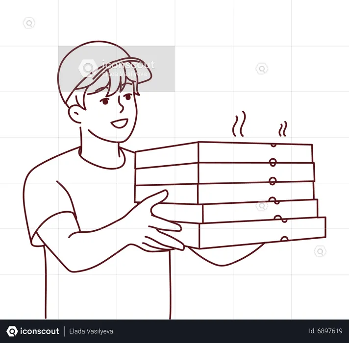 Delivery boy delivering fresh cooked pizza  Illustration